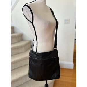 Margot Black Double Zippered Pocket Leather Crossbody Bag